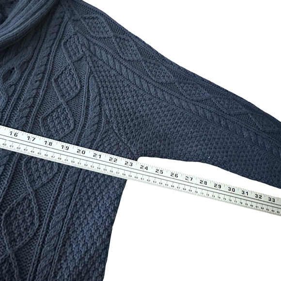 LL Bean Signature Fisherman Cardigan Shawl Collar Sweater Mens XL Navy Blue Long - Picture 8 of 10